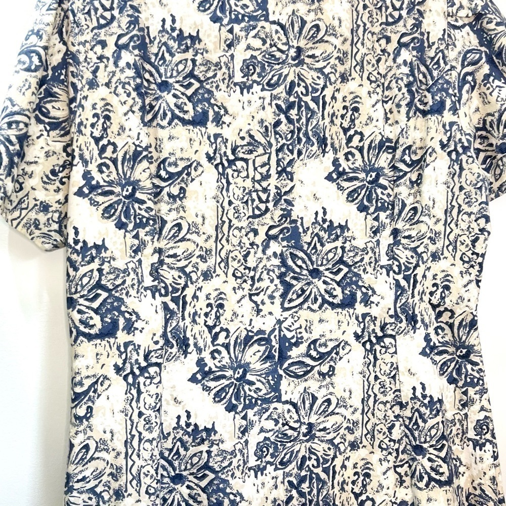 Vintage 80s 90s beige tan blue floral button front short sleeve maxi dress - Picture 10 of 10